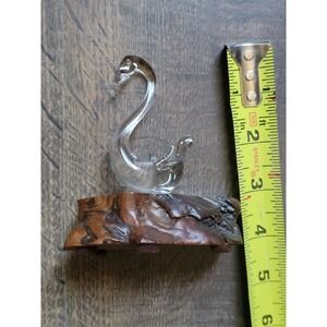 Glass Swan Figurine on Wood Base Decorative‎ Bird Sculpture